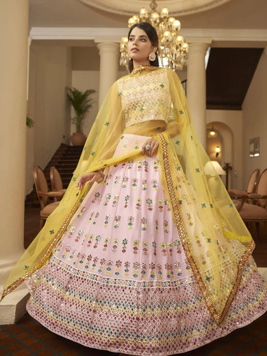Fantabulous Pink Gotta Patti Georgette Party Wear Lehenga Choli